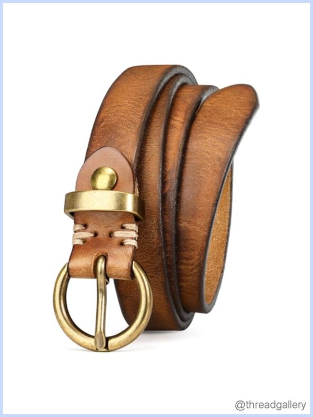Genuine Leather Women's Skinny Belt Vintage Brass Buckle Thin Waist Belt